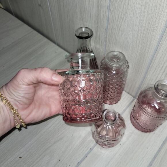 Pink Hombre Glass Vase Set Of 5 Potion Jars Spells Witch Flowers Mothers Day - Picture 6 of 8